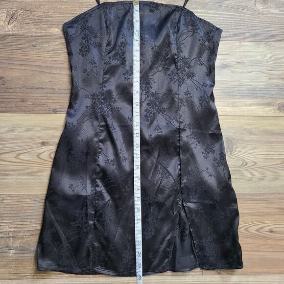 ZAFUL Mini Dress Womens 4 Black Floral Spaghetti Strap Jacquard Y2K Thigh Slit - Picture 8 of 11